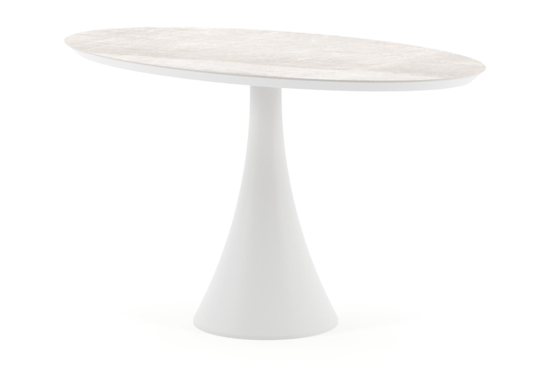 Table de jardin Fano oval en aluminium blanc et céramique pleine Taj Mahal - Lg. 140 x Lrg. 80 x Haut. 74.5 cm