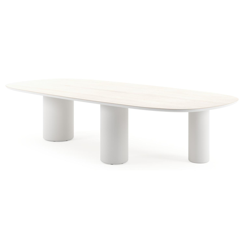 Amico tuintafel bombo xl in wit aluminium en volkeramiek Travertino Bianco - L 320 x B 148 x H 73.5 cm