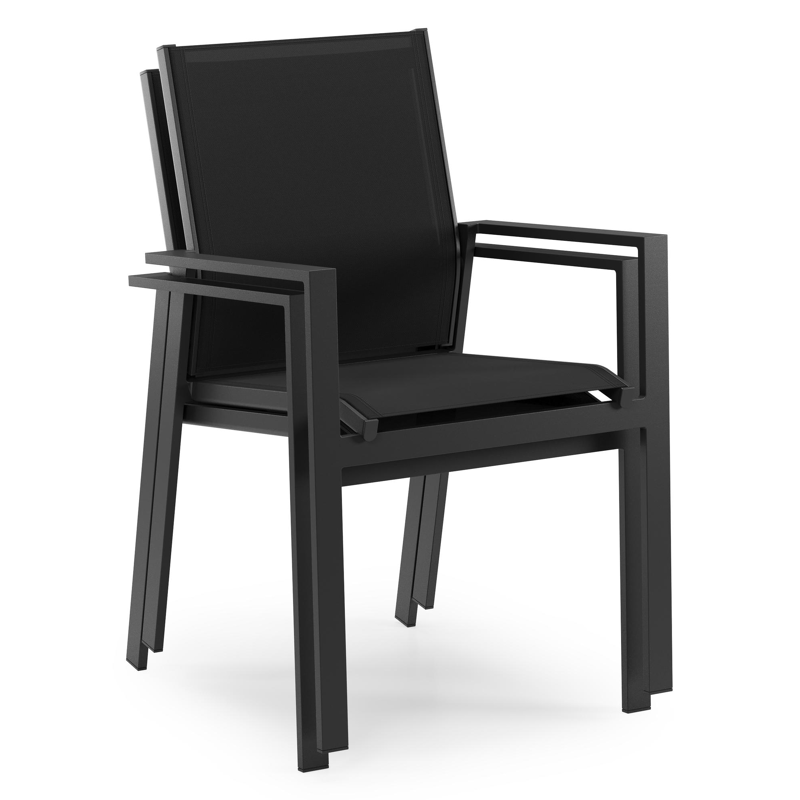 Bahia tuinstoel in zwart aluminium en zwart single textilene