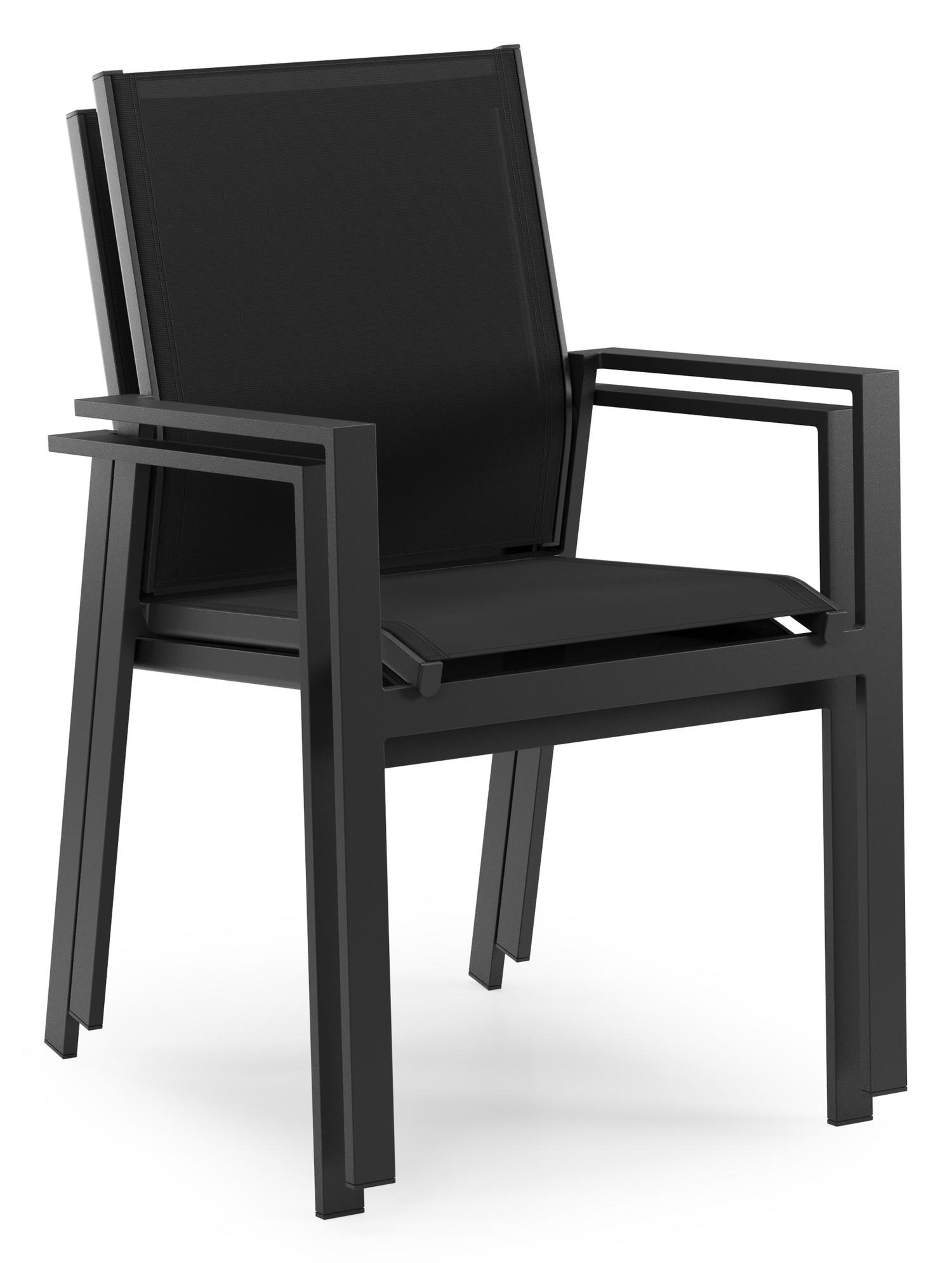 Bahia tuinstoel in zwart aluminium en zwart single textilene