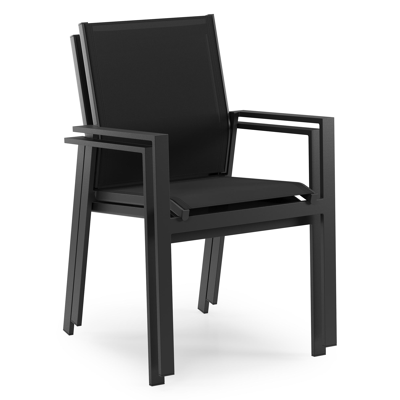 Tora tuinset rond in zwart aluminium en sintered stone zwart met 4 Bahia tuinstoelen