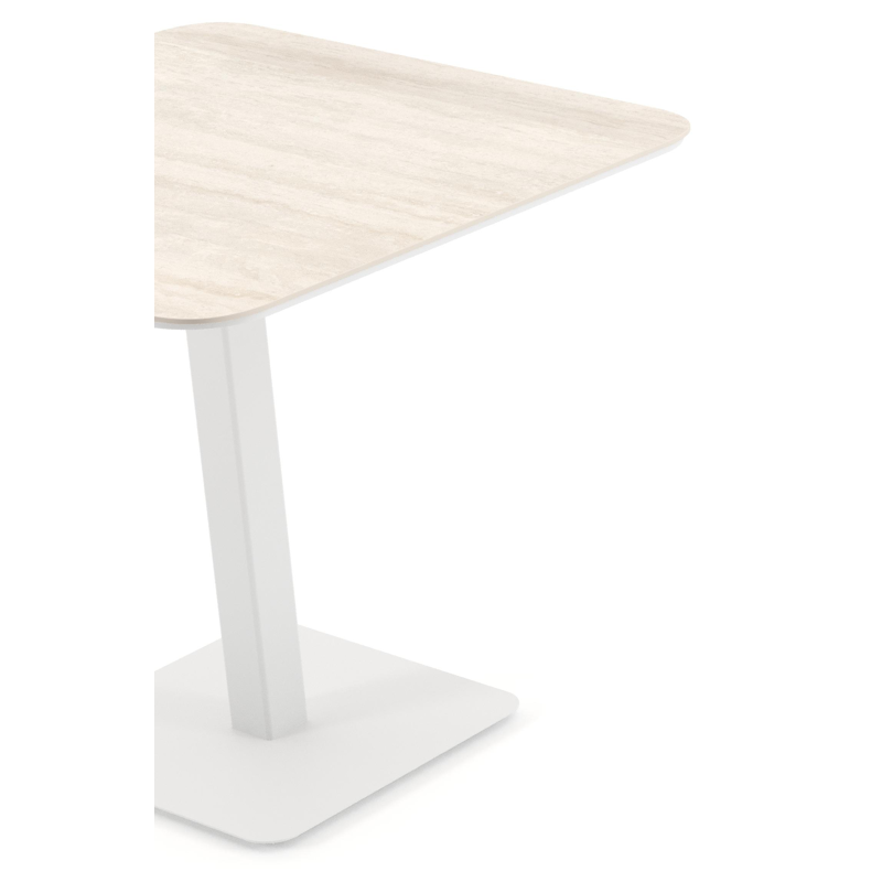 Table de jardin Fano inclinable carré arrondi en aluminium blanc et céramique pleine Travertino Bianco - Lg. 80 x Lrg. 80 x Haut. 72.5 cm