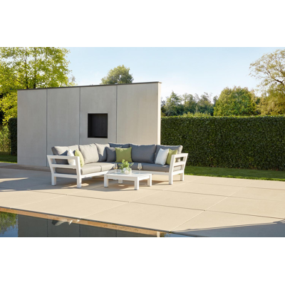 Salon de jardin Occaro en aluminium blanc avec weather+ softtouch gris et table basse