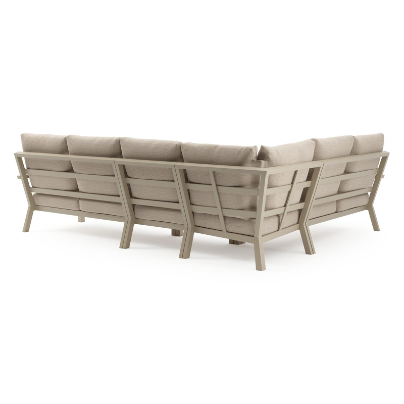 Arnes loungehoek in beige aluminium met rustic weather+ softtouch kussens en loungetafel