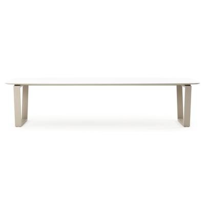 Pagino tuintafel bootvorm in beige aluminium en volkeramiek Arctic White - L 315 x B 115 x H 73 cm