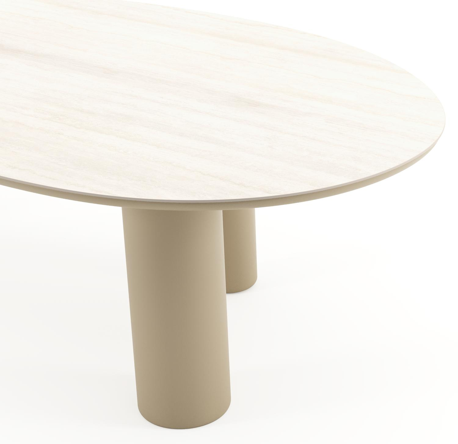 Table de jardin Amico mangue en aluminium beige et céramique pleine Travertino Bianco - Lg. 260 x Lrg. 130 x Haut. 73.5 cm