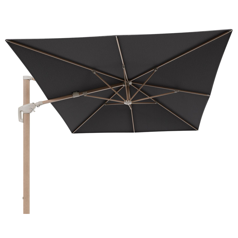 Parasol pendant Minore avec fonction tilt en aluminium aspect de bois et toile de parasol All Weather Solica Firenze Tunder - Lg.1 400 x Lg.2 300 cm (sans pied de parasol)