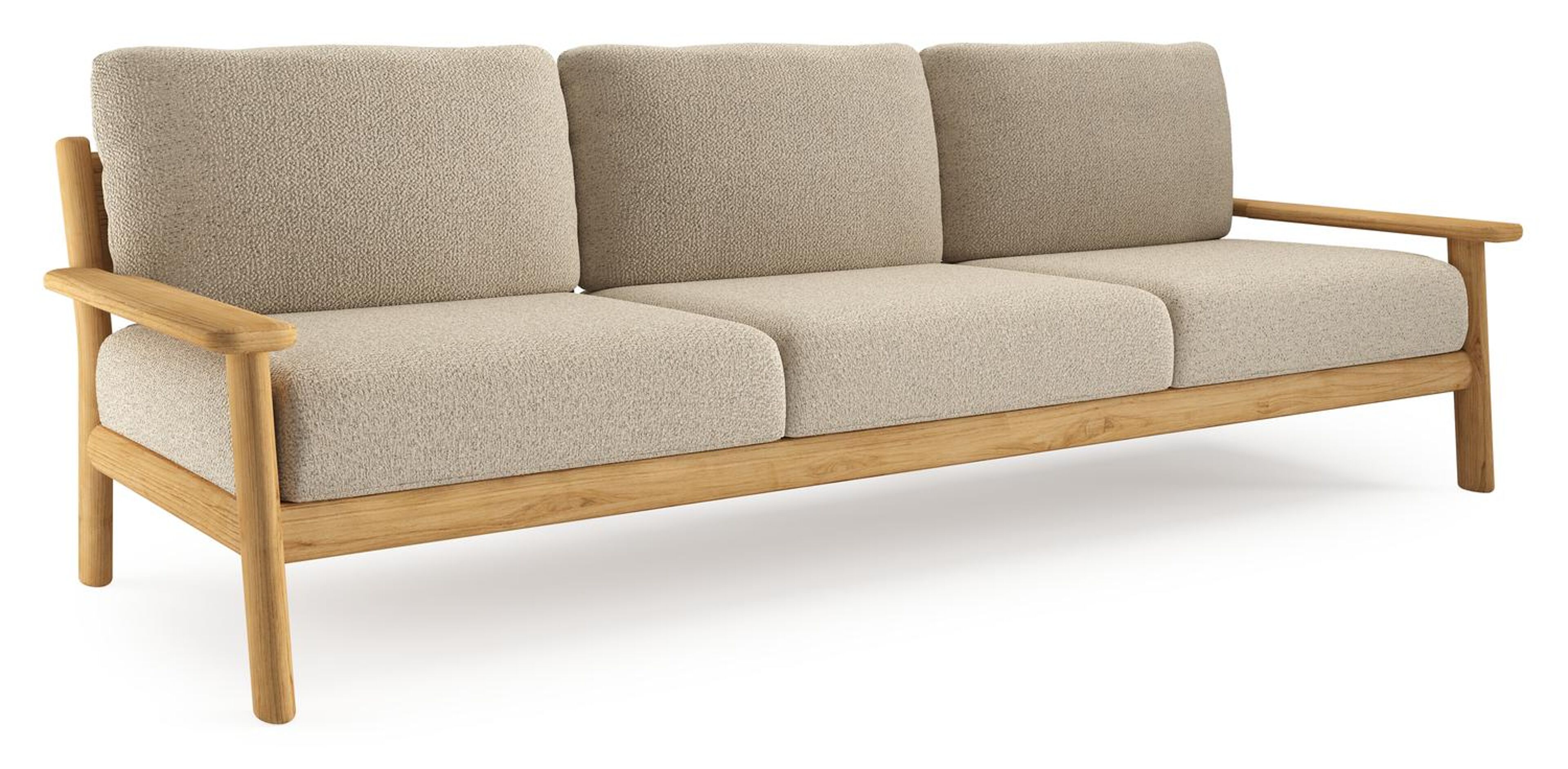 Canapé de jardin Amaro en teck et coussins en all weather cosytica bora forest