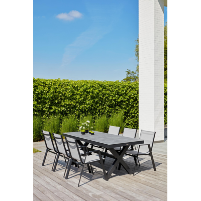 Bahia tuintafel in zwart aluminium en keramische print grijs - L 200 x B 89 x H 75 cm