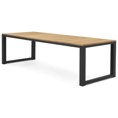 Livo tuinset in zwart aluminium en teak naturel tafelblad met 8 Rivo tuinstoelen