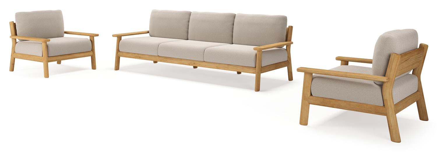 Amaro loungeset in teak met lopi fossil all weather sunbrella® luxe kussen