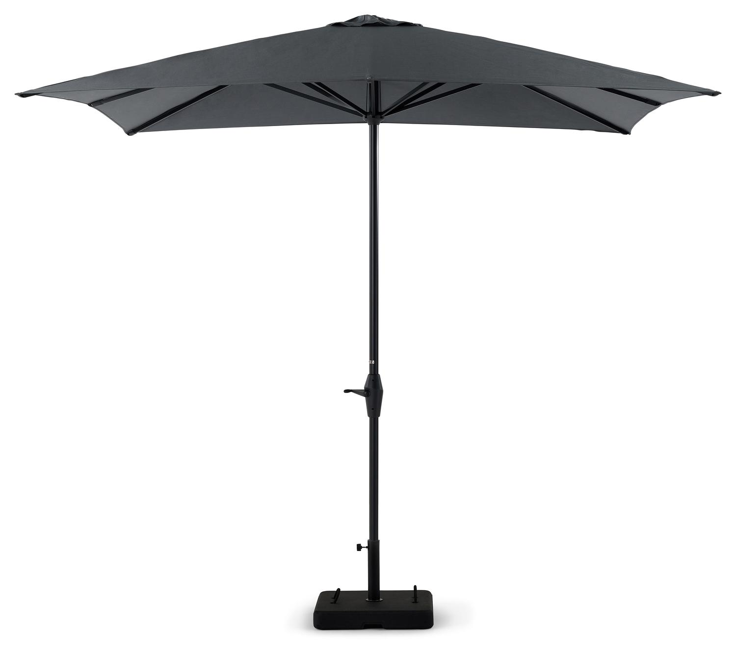 Viola staanparasol in zwart aluminium met grijs weather+ softtouch parasoldoek - L1 300 x L2 400 cm (met voet)