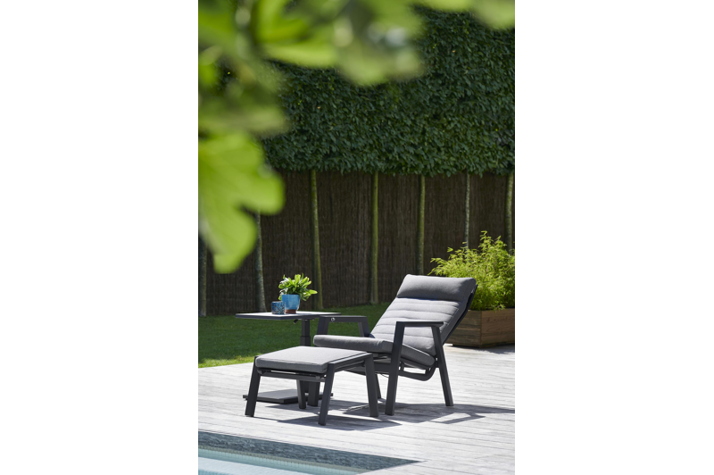 Table d'appoint Talana en aluminium noir et céramique pleine gris - Lg 60 x larg. 40 x H 47/67,50