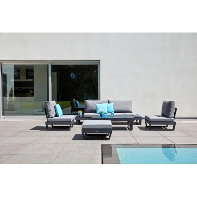 Modica lounge poef in zwart aluminium met grijs textilene kussen