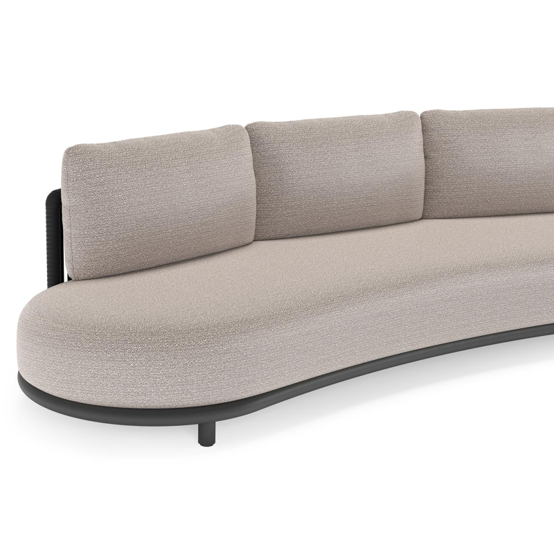 Lomano loungebank in zwart aluminium en zwart verticaal geweven luxe vlakke rope met wander granite all weather sunbrella® luxe kussen