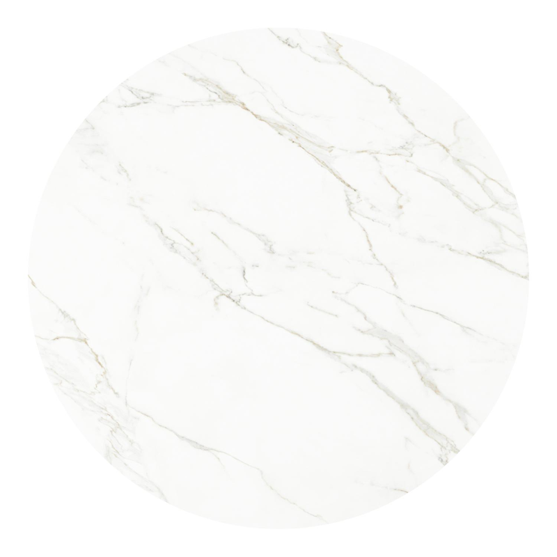 Table de jardin Fano ronde en aluminium beige et céramique pleine Calacatta - Diam. 148 x Haut. 75 cm