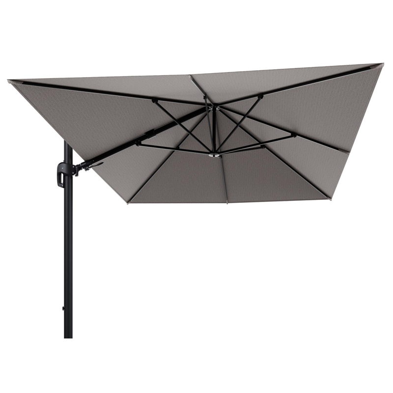 Parasol pendant Rufina avec fonction tilt en aluminium noir et toile de parasol en All Weather Sunbrella® Luxe Wander Granite - Lg.1 400 x Lg.2 300 cm (sans pied de parasol