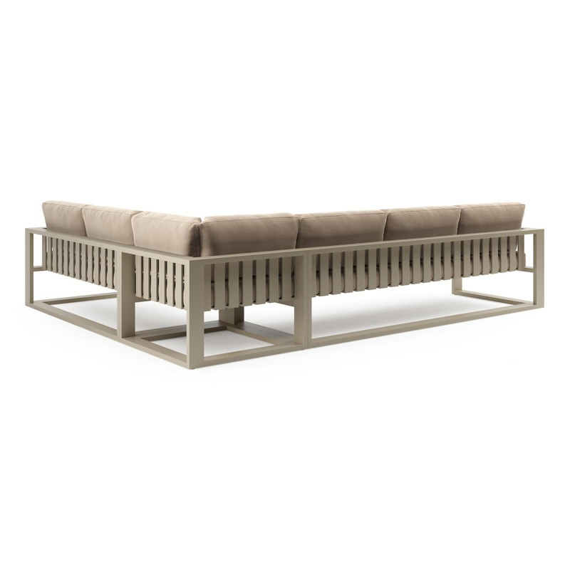 Verato loungehoek in beige aluminium met natte heather beige all weather sunbrella® luxe kussen