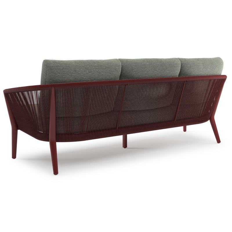 Canapé de jardin Orso en aluminium ruby en corde ronde tissée verticalement ruby et coussins en all weather sunbrella® luxe Slow Fern