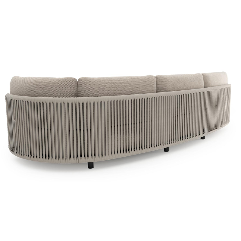 Lomano loungebank in zwart aluminium en beige verticaal geweven luxe vlakke rope met lopi fossil all weather sunbrella® luxe kussen