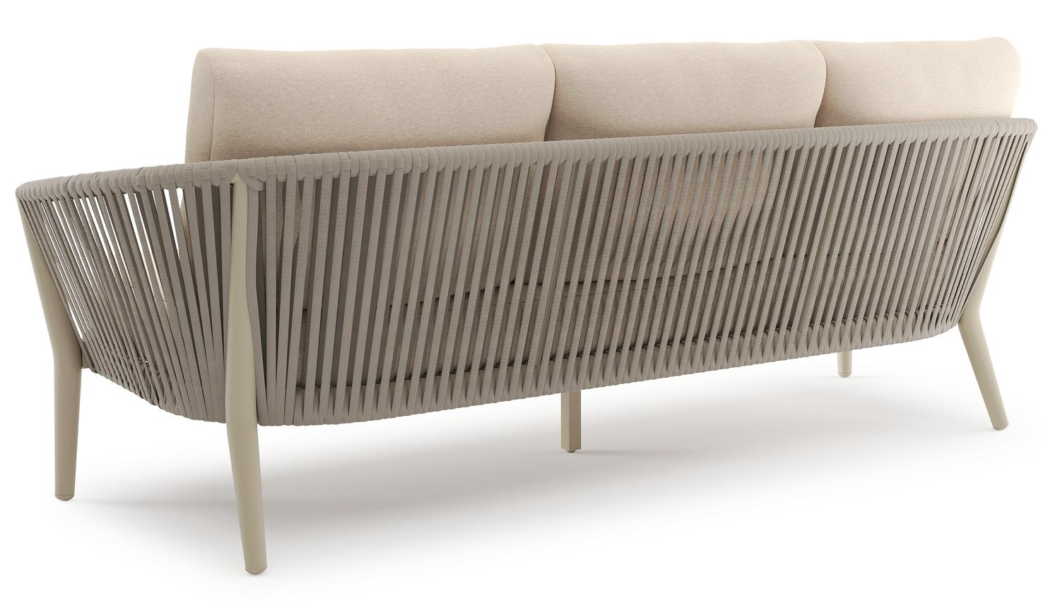 Orso loungebank in beige aluminium en beige verticaal geweven ronde rope met Heritage Papyrus all weather sunbrella® luxe kussen