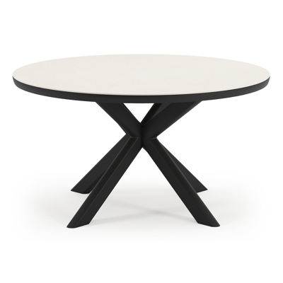 Pamplona tuintafel rond in zwart aluminium en sintered stone Crema minerale - Dia. 140 x H 72 cm