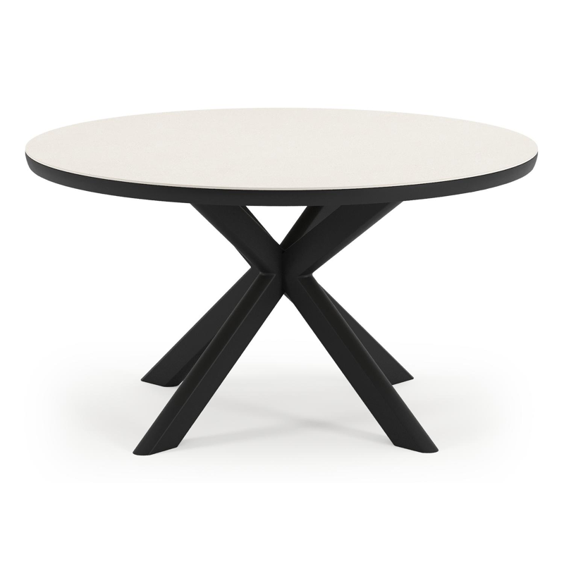 Pamplona tuinset in zwart aluminium en crema minerale sintered stone met 6 Gerona tuinstoelen