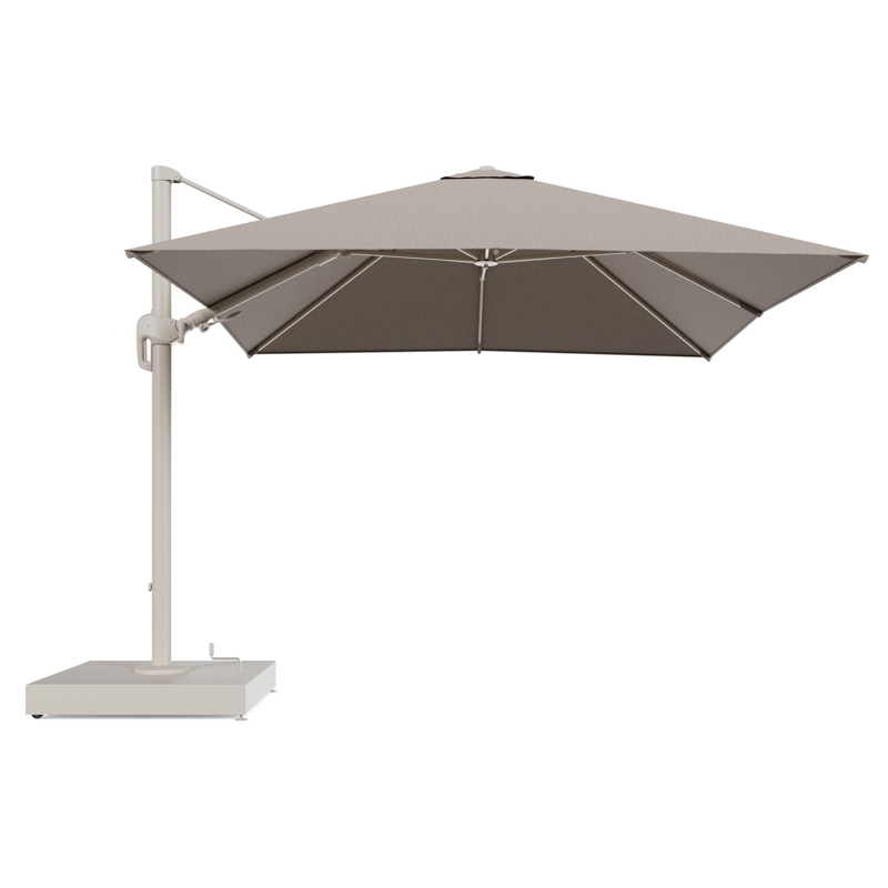 Rufina zweefparasol met tiltfunctie in beige aluminium en Firenze Earth All Weather Solica parasoldoek - L1 300 x L2 300 cm met parasolvoet Minore 260 kg met wielen