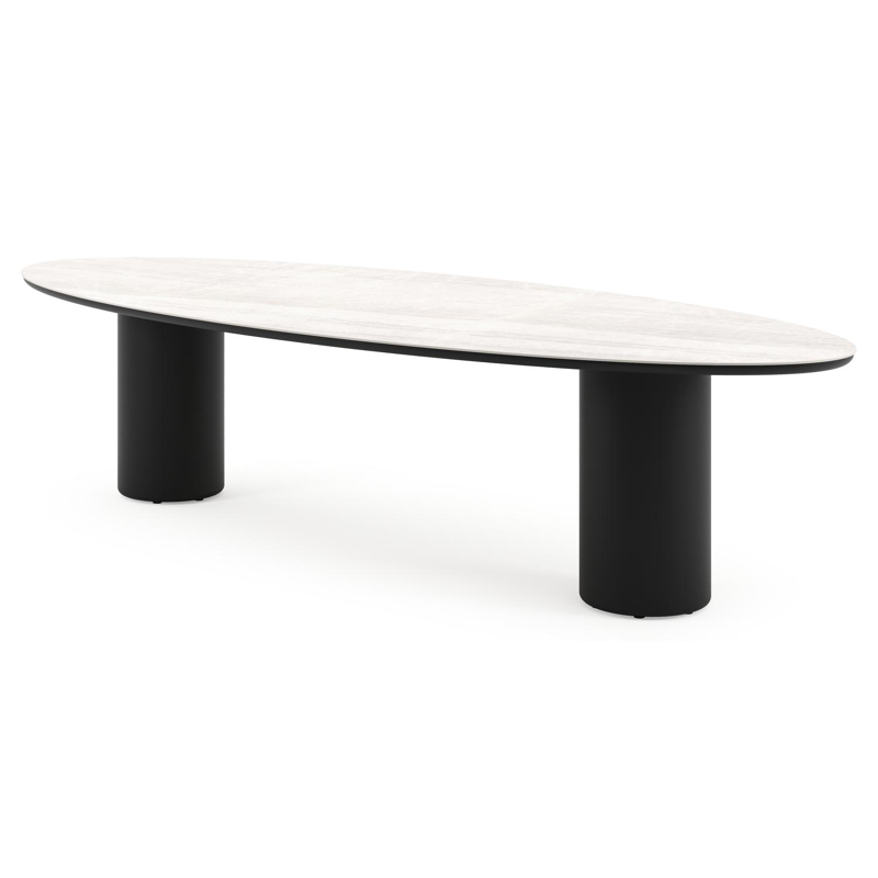 Table de jardin Amico oval en aluminium noir et céramique pleine Taj Mahal - Lg. 320 x Lrg. 130 x Haut. 73.5 cm