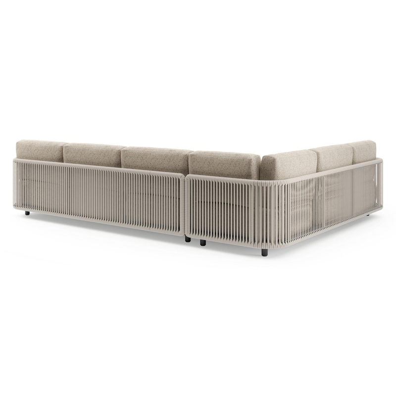 Organo loungehoek in zwart aluminium en beige verticaal geweven luxe vlakke rope met bora jungle all weather Cosytica kussen