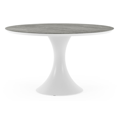 Fano tuintafel rond in wit aluminium en volkeramiek Aspen Grey - Dia. 130 x H 75 cm