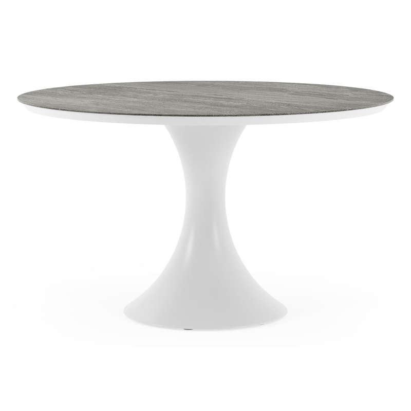 Fano tuintafel rond in wit aluminium en volkeramiek Aspen Grey - Dia. 130 x H 75 cm