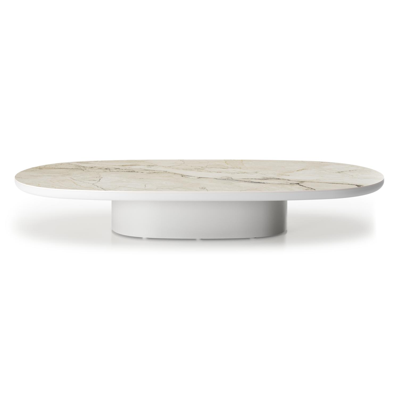 Table de basse Amico bombo en aluminium blanc et céramique pleine Colorado Dunes - Lg. 171 x Lrg. 89 x Haut. 24 cm