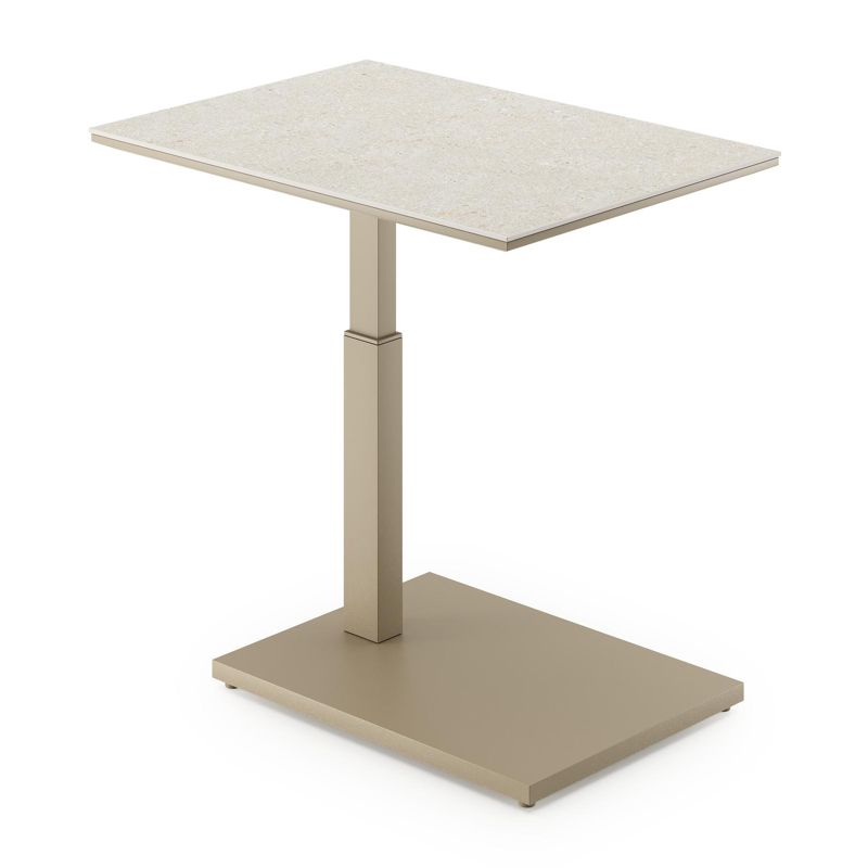 Table d'appoint pop-up Cirello rectangulaire en aluminium beige et céramique pleine Shilin - Lg. 69.5 x Lrg. 50 x Haut. 66 cm