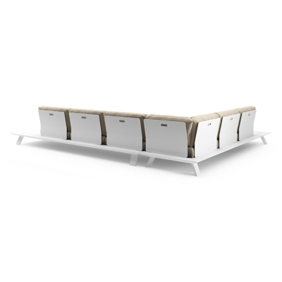 Salon de jardin d'angle Cesano en aluminium blanc et coussin en all weather Cosytica althea camel