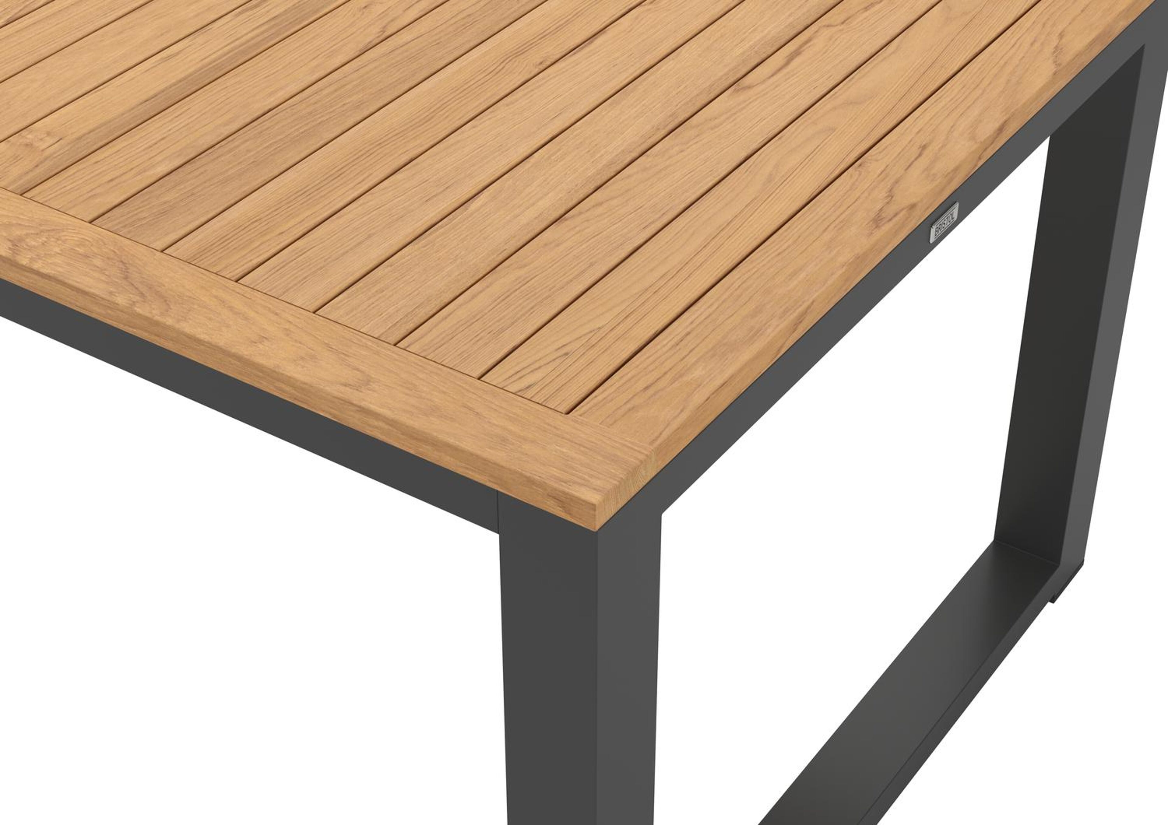 Livo tuinset in zwart aluminium en naturel teak tafelblad met 8 stapelbare Calobra tuinstoelen
