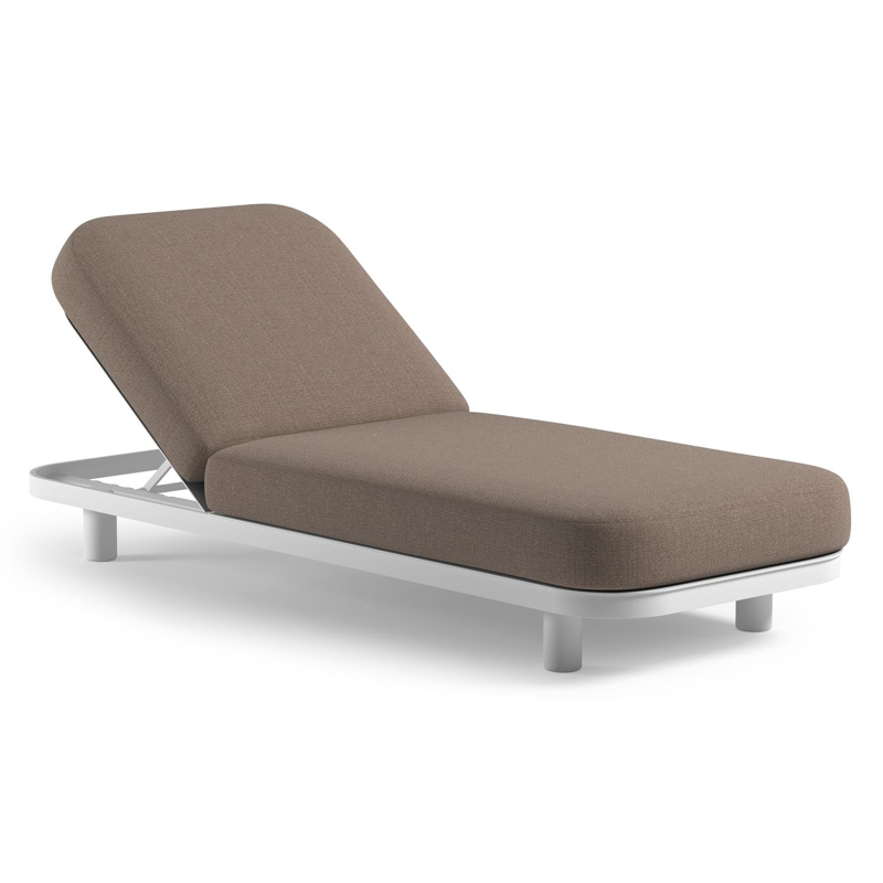 Chaise longue réglable Donato en aluminium blanc et coussin en all weather Sunbrella® luxe savane earth