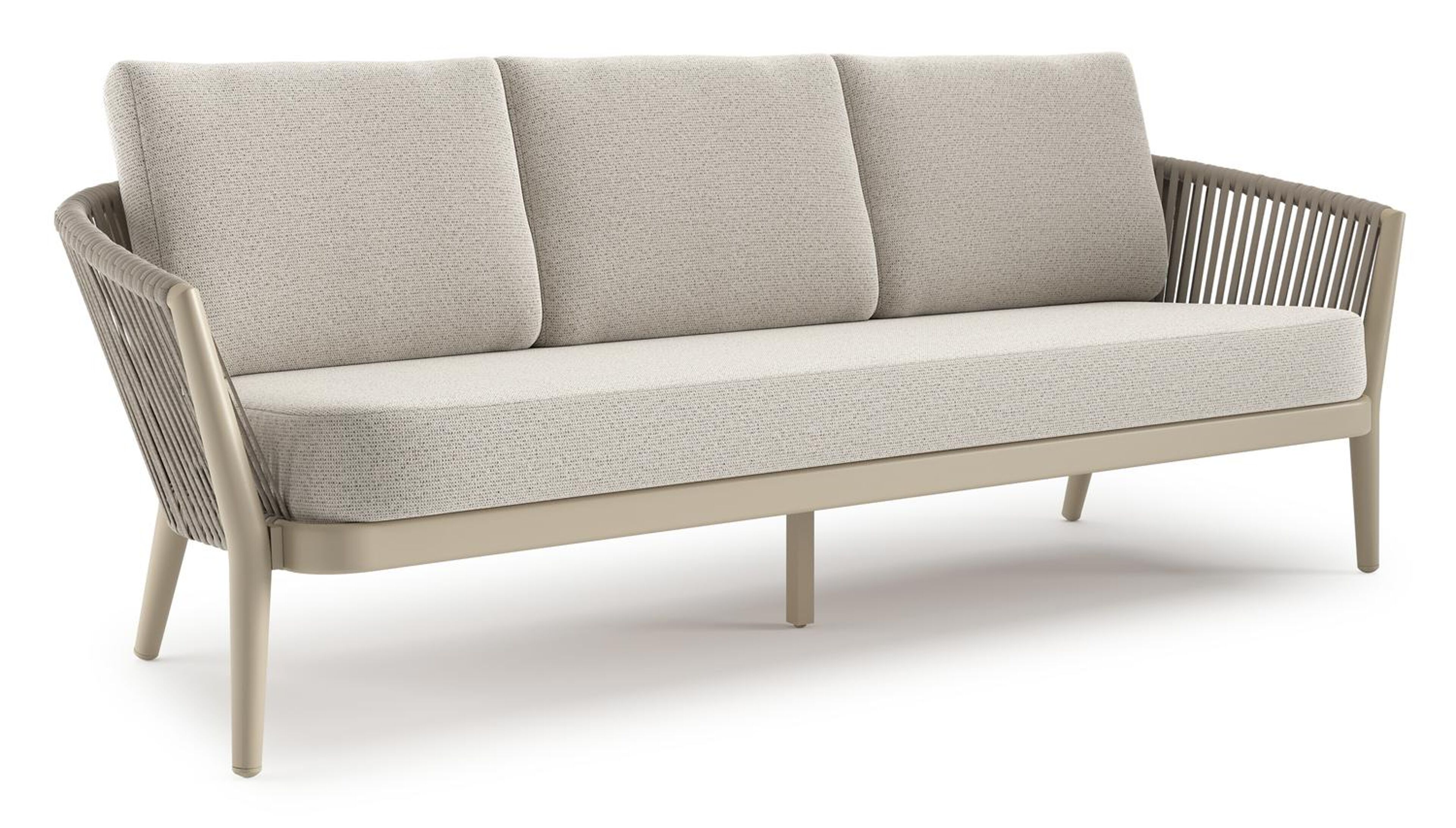 Orso loungebank in beige aluminium en beige verticaal geweven luxe vlakke rope met Firenze Natural all weather solica kussen
