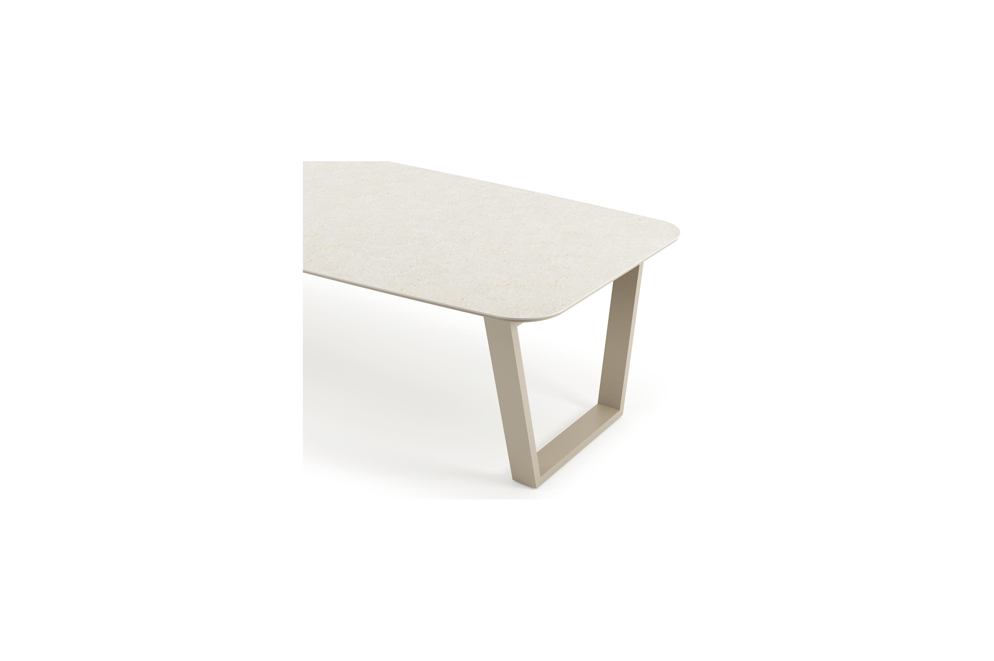 Pagino tuintafel bootvorm in beige aluminium en volkeramiek Shilin L 315 x B 115 x H 73 cm