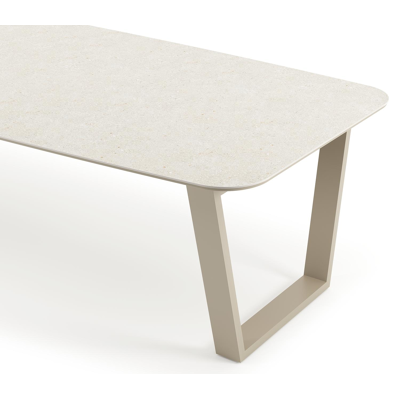Pagino tuintafel bootvorm in beige aluminium en volkeramiek Shilin L 315 x B 115 x H 73 cm x H 73 cm
