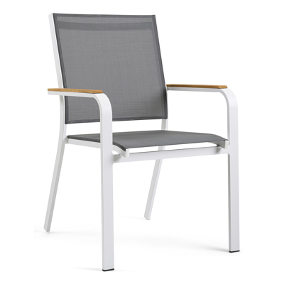 Trente tuinset in wit aluminium en teak naturel tafelblad met 8 stapelbare Amalfi tuinstoelen