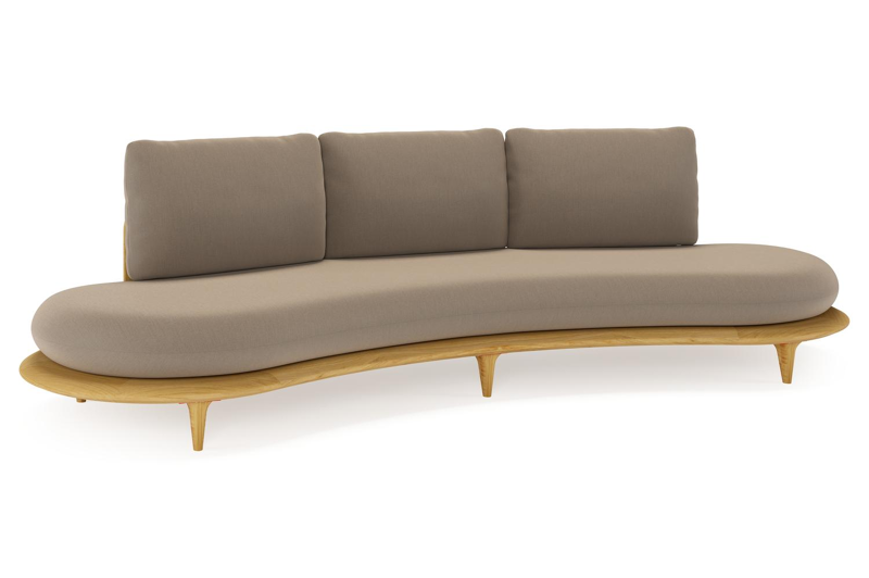 Bomero loungebank in teak met natte heather grey all weather sunbrella® luxe kussen