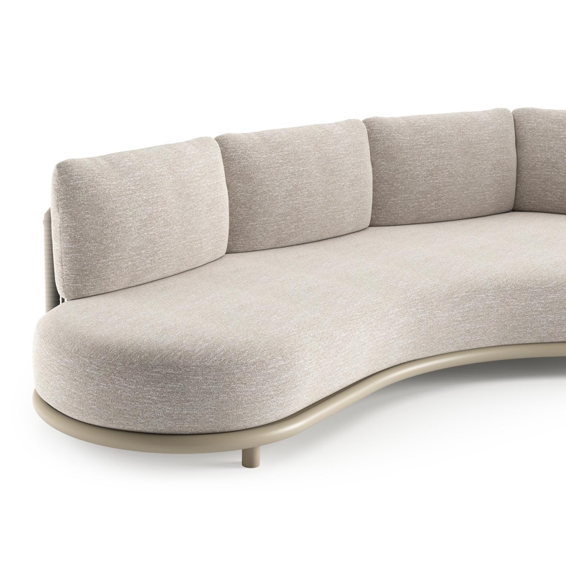 Lomano loungebank in beige aluminium en beige verticaal geweven luxe vlakke rope met tundra sand all weather sunbrella® luxe kussen