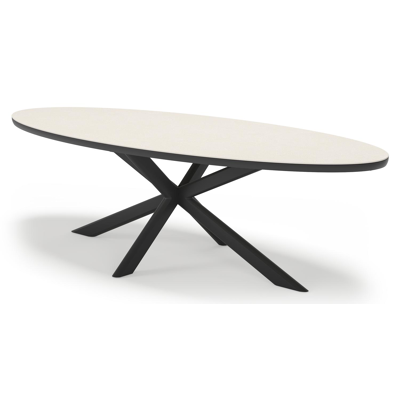 Pamplona ensemble de jardin ovale en aluminium noir en sintered stone crema minerale avec 8 chaises de jardin Zamora