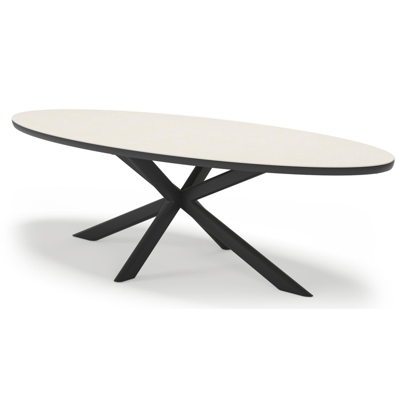 Pamplona tuintafel ovaal in zwart aluminium en sintered stone Crema minerale - L 270 x B 120 x H 72 cm
