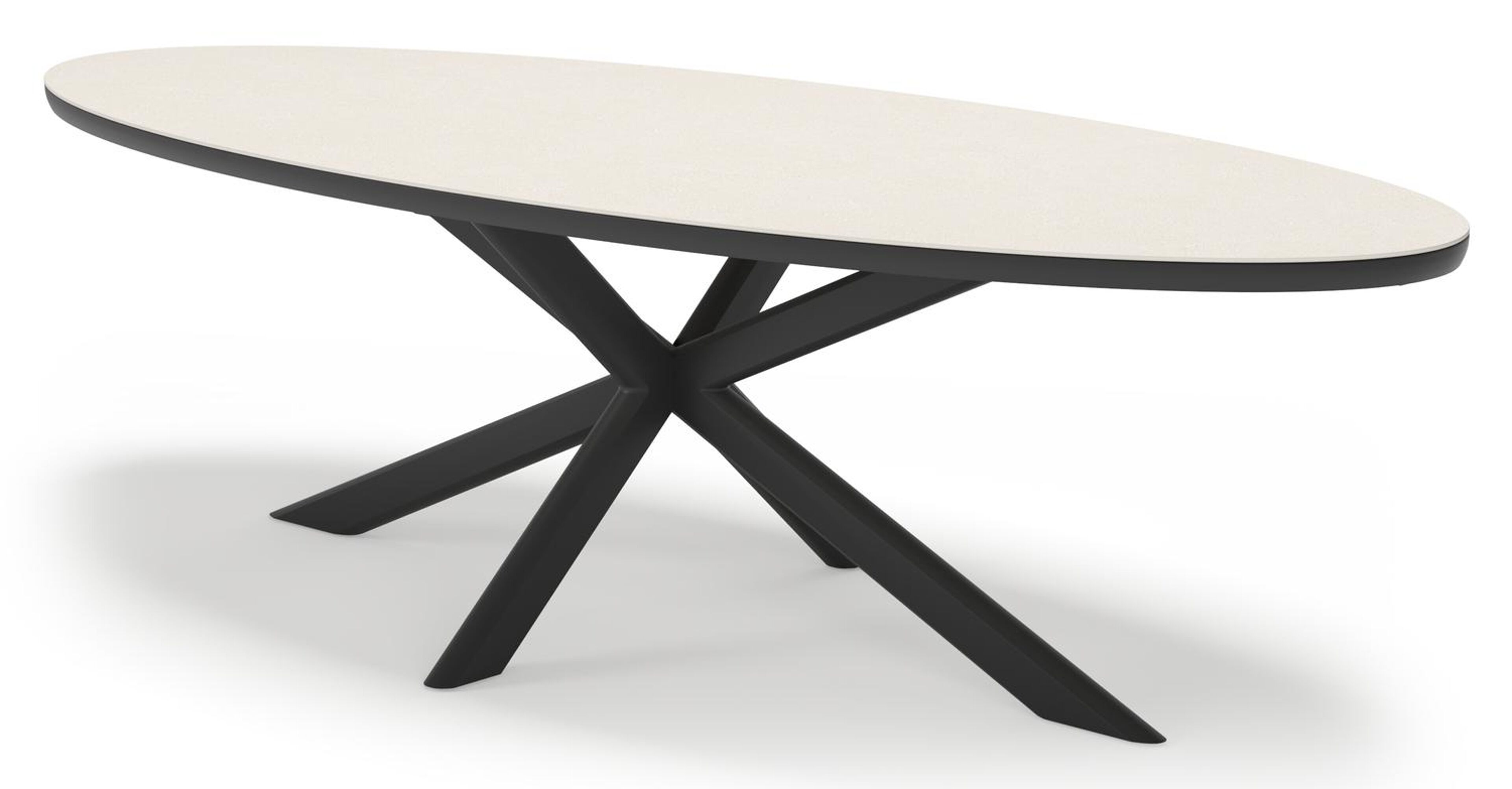 Pamplona tuintafel ovaal in zwart aluminium en sintered stone Crema minerale - L 270 x B 120 x H 72 cm