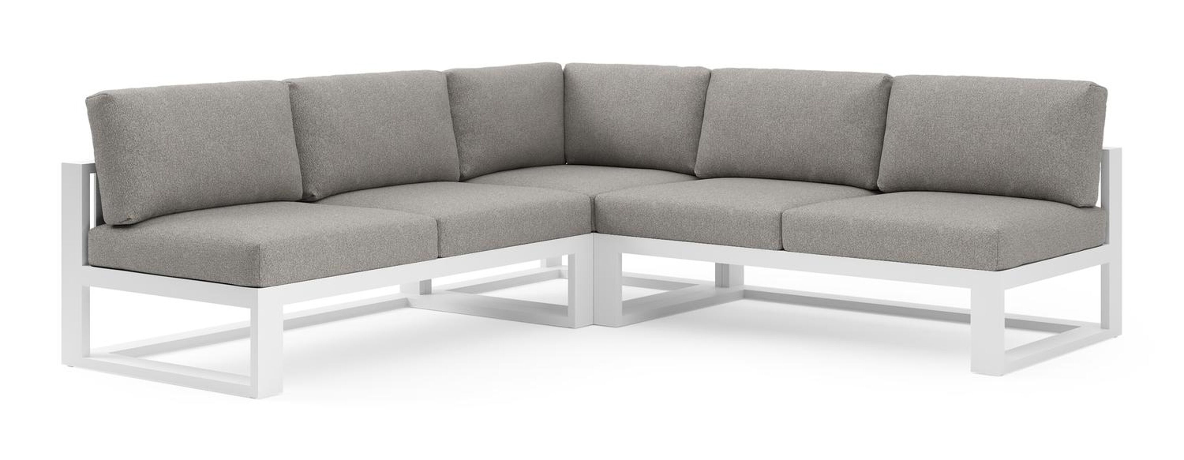 Salon de jardin d'angle Verato en aluminium blanc et coussins en all weather sunbrella® luxe tundra charcoal