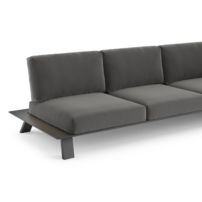 Cesano loungebank 3-zit in zwart aluminium met natte charcoal chine all weather sunbrella® luxe kussen