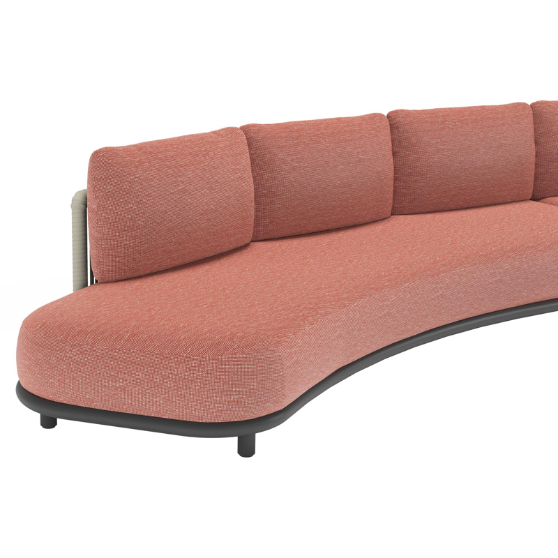 Canapé de jardin Lomano en aluminium noir et corde luxe plate tissée verticalement beige et coussins en all weather sunbrella® luxe Slow Alezan