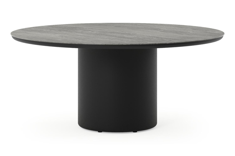 Amico low dining tuintafel rond in zwart aluminium en volkeramiek Aspen Grey - Dia. 148 x H 61 cm